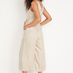Old Navy Sleeveless Cropped Linen Blend Belted Jumpsuit - Beige